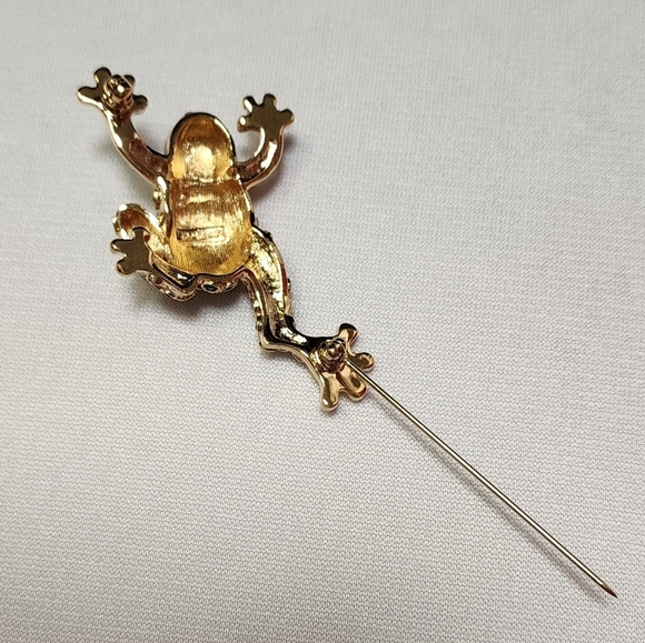 Monet Green Frog Rhinstone Brooch - Picture 13 of 14